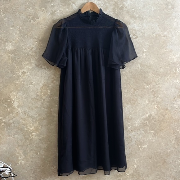 French Connection Ella Georgette Smocked Neck Mini Dress size XS - Picture 2 of 5